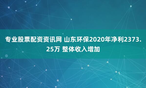 专业股票配资资讯网 山东环保2020年净利2373.25万 整体收入增加